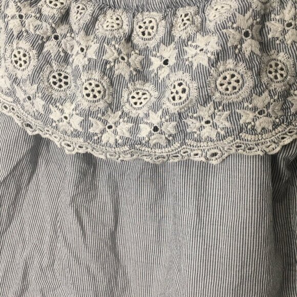 Coquette Off Shoulder  Women Small Eyelet Blue Stripe Floral  Cottagecore Dainty - Picture 3 of 6